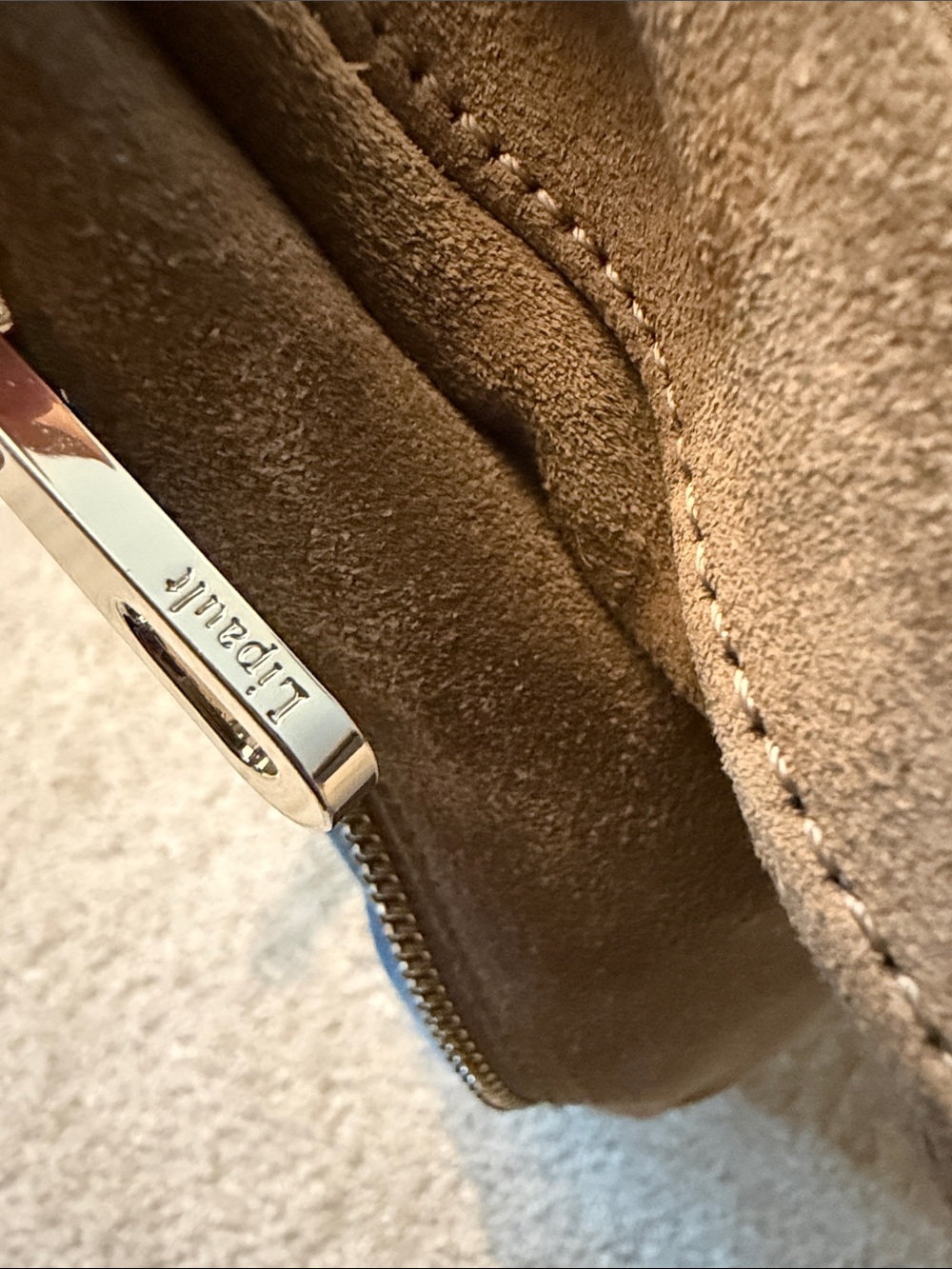 Lipault Paris Suede Fold-Over Backpack Bag in Brown and Blue - Picture 9 of 16